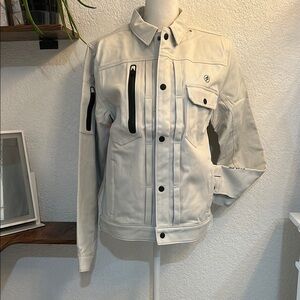 Super73 motor style jacket Stylish Cream Jacket with Black Accents